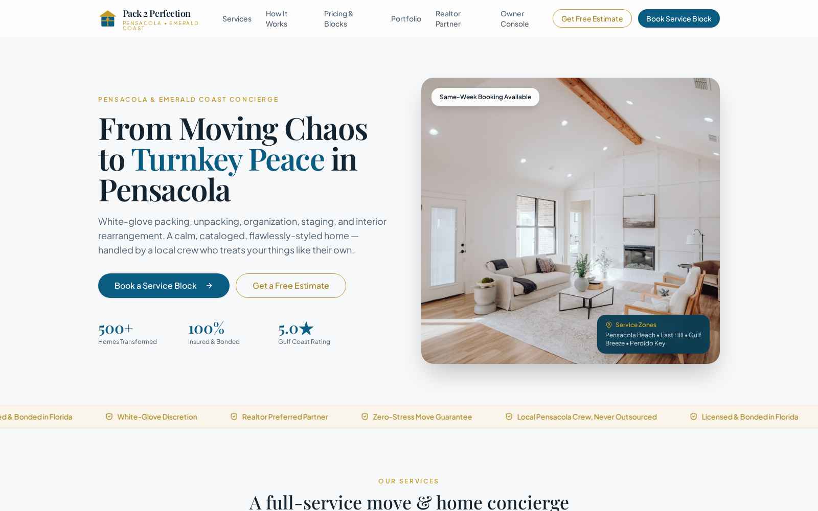 Pack 2 Perfection — Packing & home concierge booking platform — live
